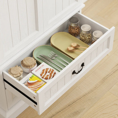 72" LED Kitchen Pantry Cabinet, 10 Door Shelves, 2 Drawers, White Kitchen Pantry Cabinets at Gallery Canada