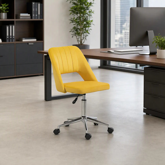Mid Back Office Chair, Velvet Fabric, Swivel Scallop Shape, Yellow Office Chairs Yellow at Gallery Canada