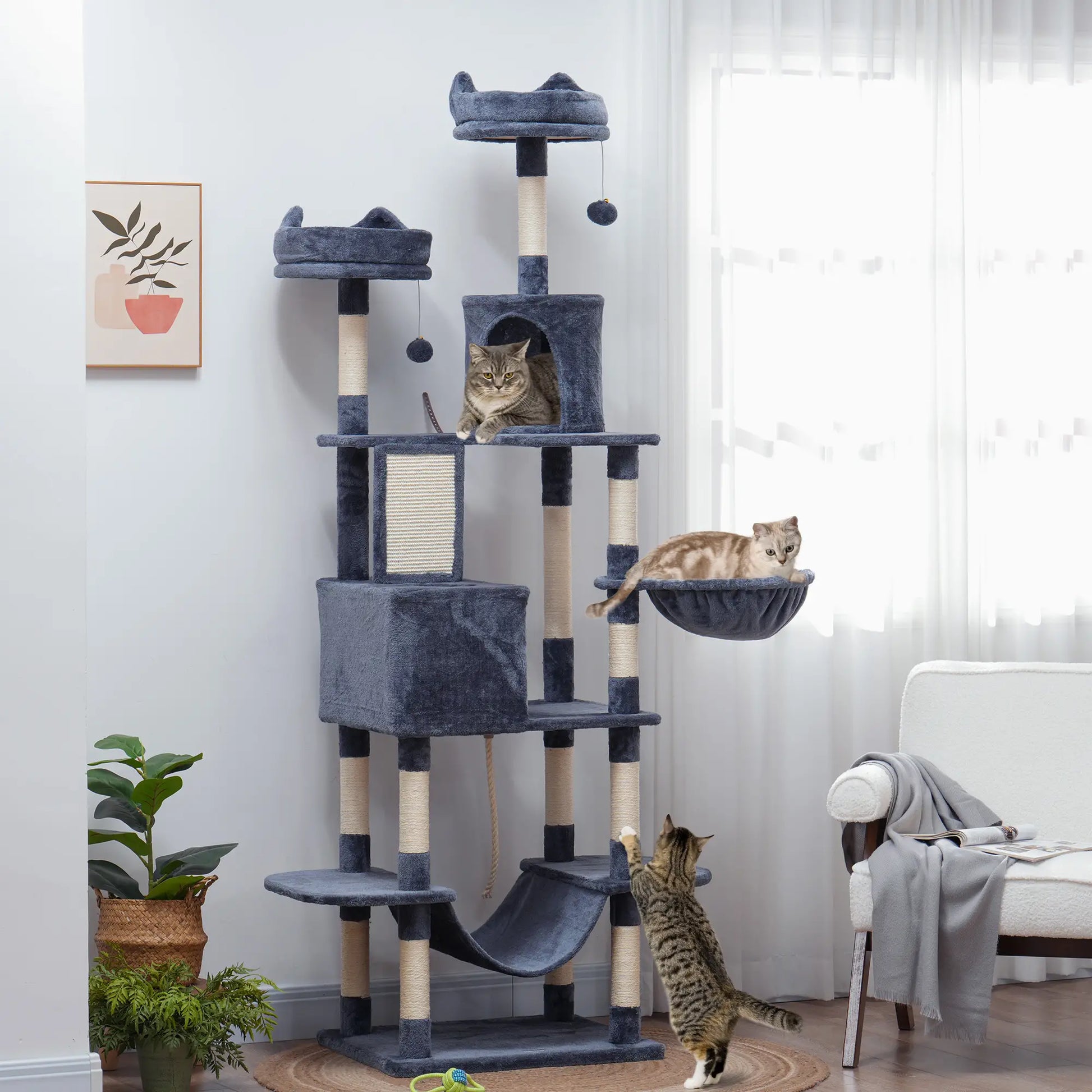 81" Large Cat Tree, Scratching Posts, Condos, Beds, Hammocks, Dark Grey Cat Towers at Gallery Canada