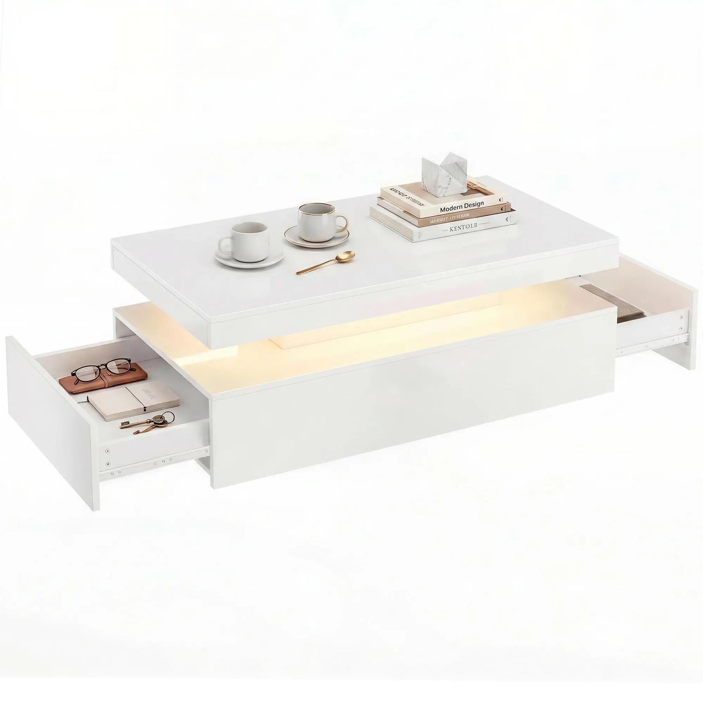 LED Coffee Table With Storage, 2-Tier, White Coffee Tables at Gallery Canada