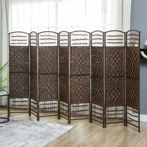 8 Panel Folding Room Divider, Portable Privacy Screen, Brown