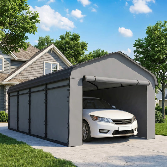 12' x 20' Metal Carport, Heavy Duty Garage Shelter, Light Grey Car Shelters Light Grey at Gallery Canada