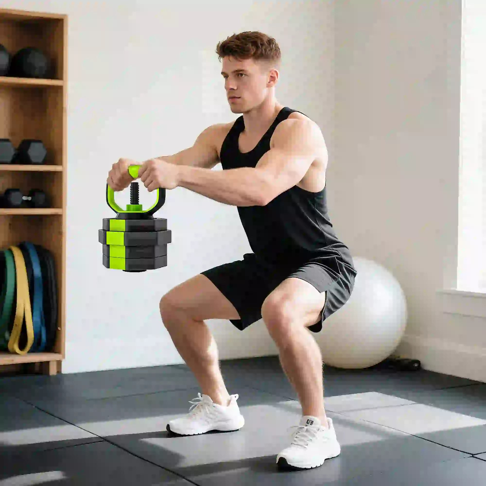 Adjustable Dumbbell Set, 44lbs, Kettlebell Barbell Dumbbell Push-Up Stand, Green Dumbbells & Barbells at Gallery Canada
