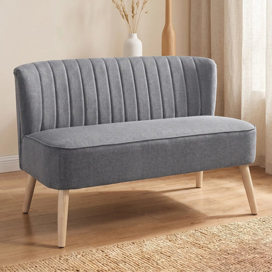 Modern 2 Seater Sofa, Upholstered Couch with Rubber Wood Legs, Grey 2-Seater Sofas Grey, Natural at Gallery Canada