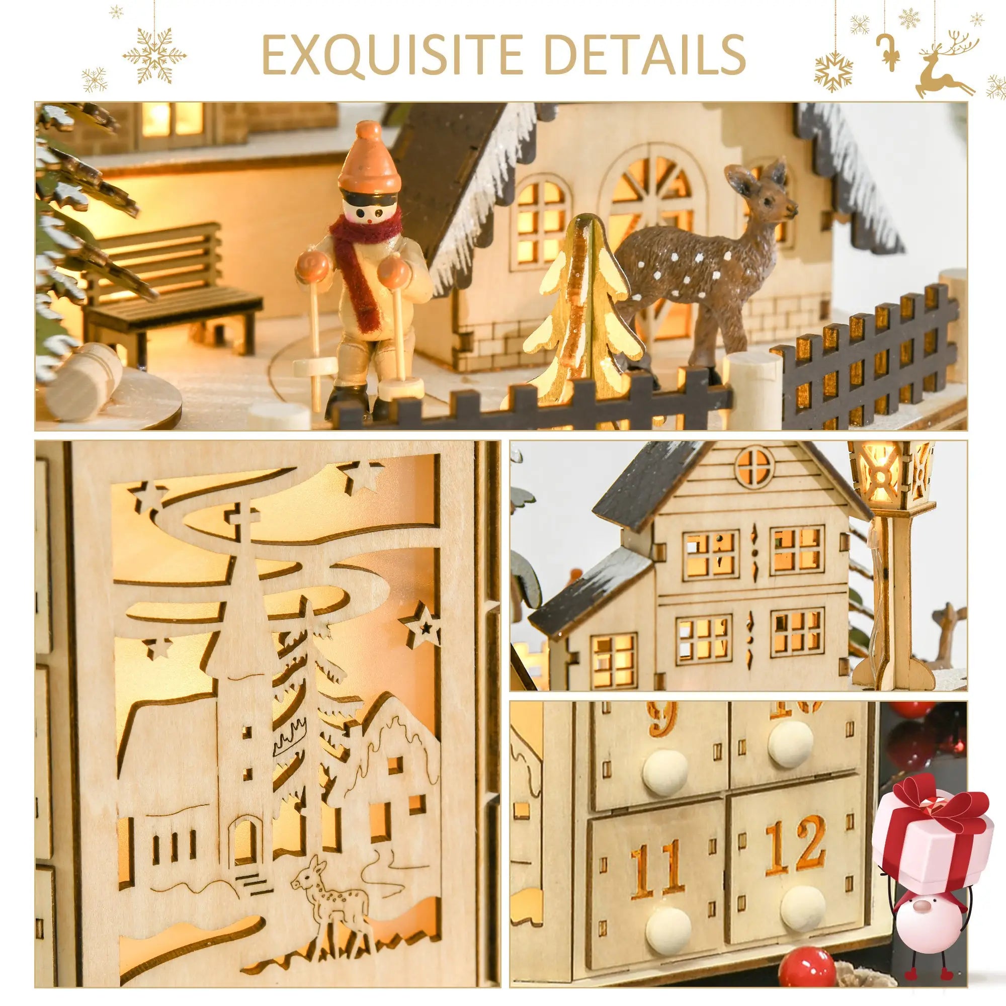 Wooden Christmas Advent Calendar, Lighted 24 Days, Battery Operated, Natural Christmas Advent Calendars at Gallery Canada