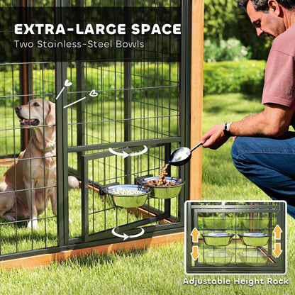 86" L Wooden Dog Kennel With Storage Cabinet, Stainless Steel Bowls, Yellow Dog Cages & Crates at Gallery Canada