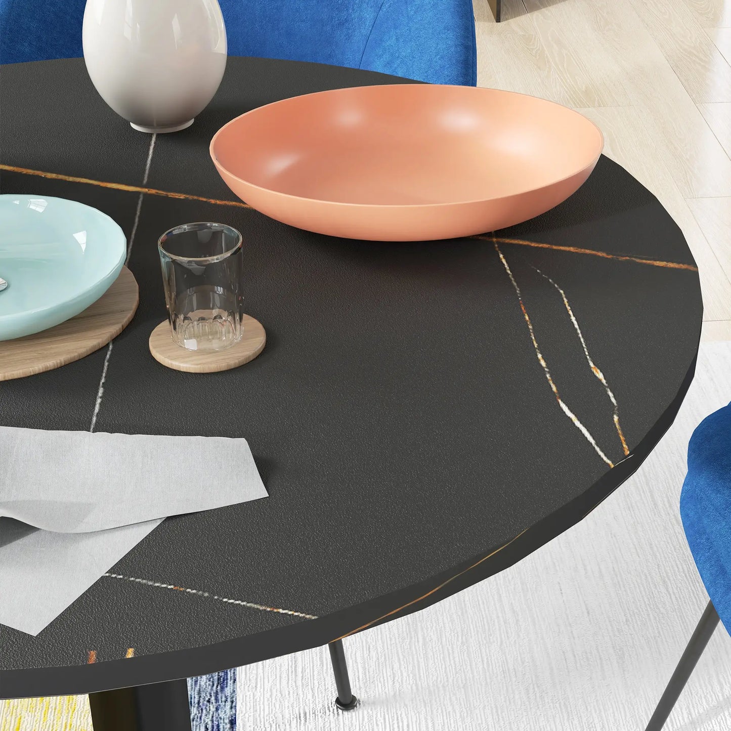 Round Dining Table, Faux Marble Top, Steel Base, Black Bar Tables & Dining Tables at Gallery Canada