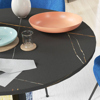 Round Dining Table, Faux Marble Top, Steel Base, Black Bar Tables & Dining Tables at Gallery Canada