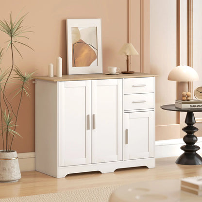 40" Sideboard Buffet Cabinet, Modern Kitchen Storage Cabinet with 2 Drawers, 3 Doors &; Adjustable Shelf, White Storage Cabinets at Gallery Canada