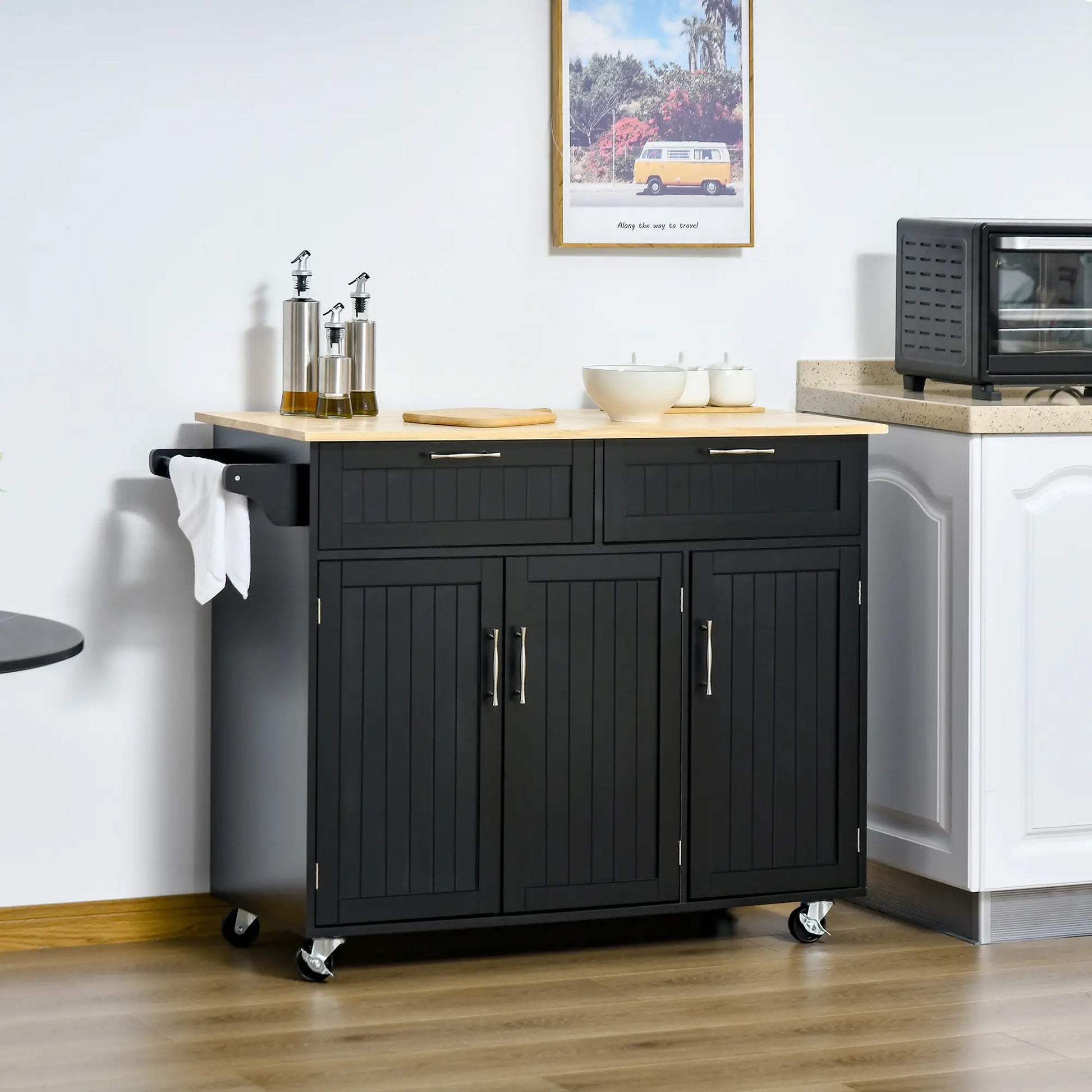 Modern Kitchen Island, Utility Cart with 2 Drawers, Cabinets, Black Kitchen Islands & Kitchen Carts at Gallery Canada