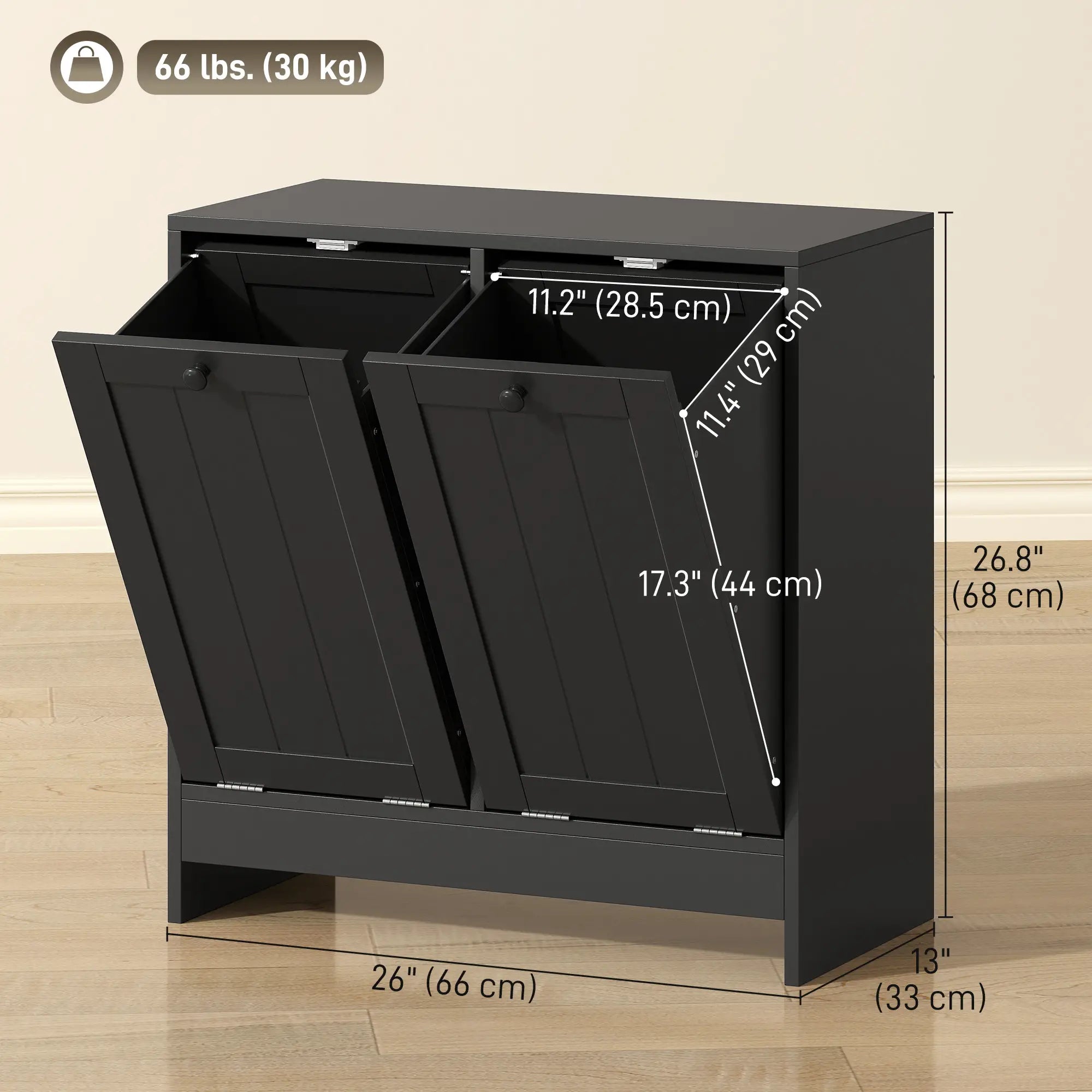 Tilt-Out Laundry Cabinet, 2 Compartments, Black Tilt Out Laundry Cabinets at Gallery Canada