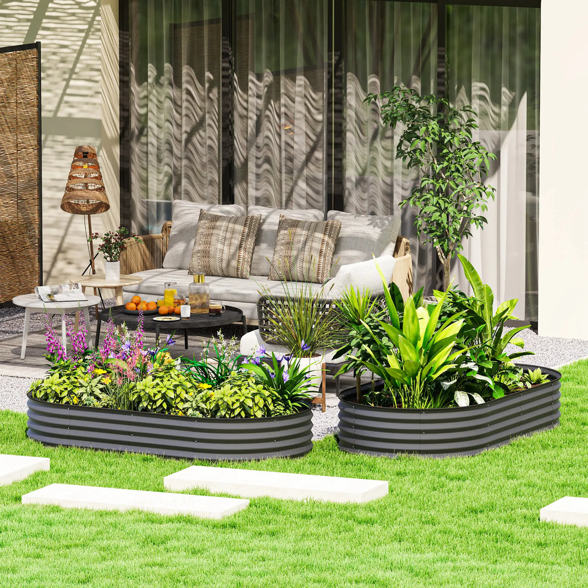 6' x 3' x 1' Galvanized Metal Raised Garden Bed Planter Box, Dark Grey Galvanized Planter Boxes at Gallery Canada