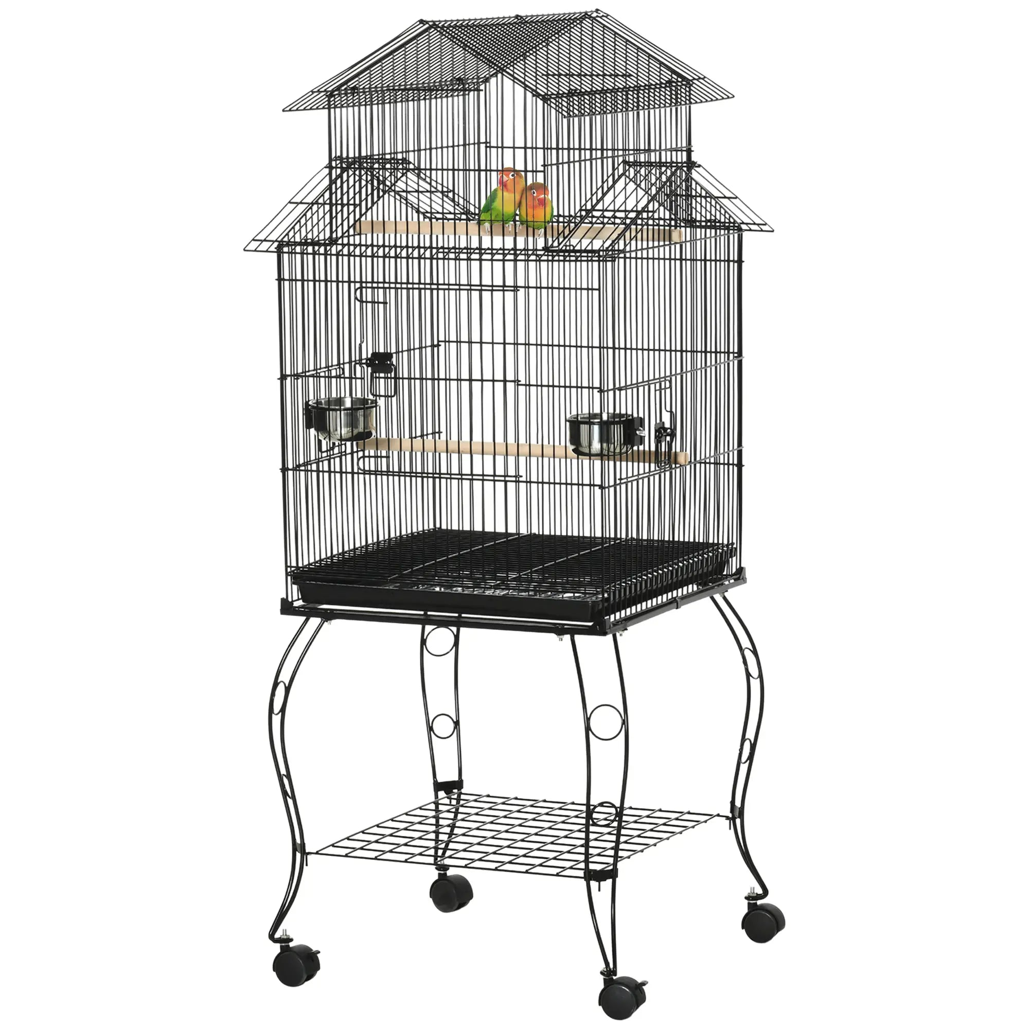 53.9'' Large Rolling Bird Cage, Detachable Stand, Storage Shelf, Black Bird Cages at Gallery Canada
