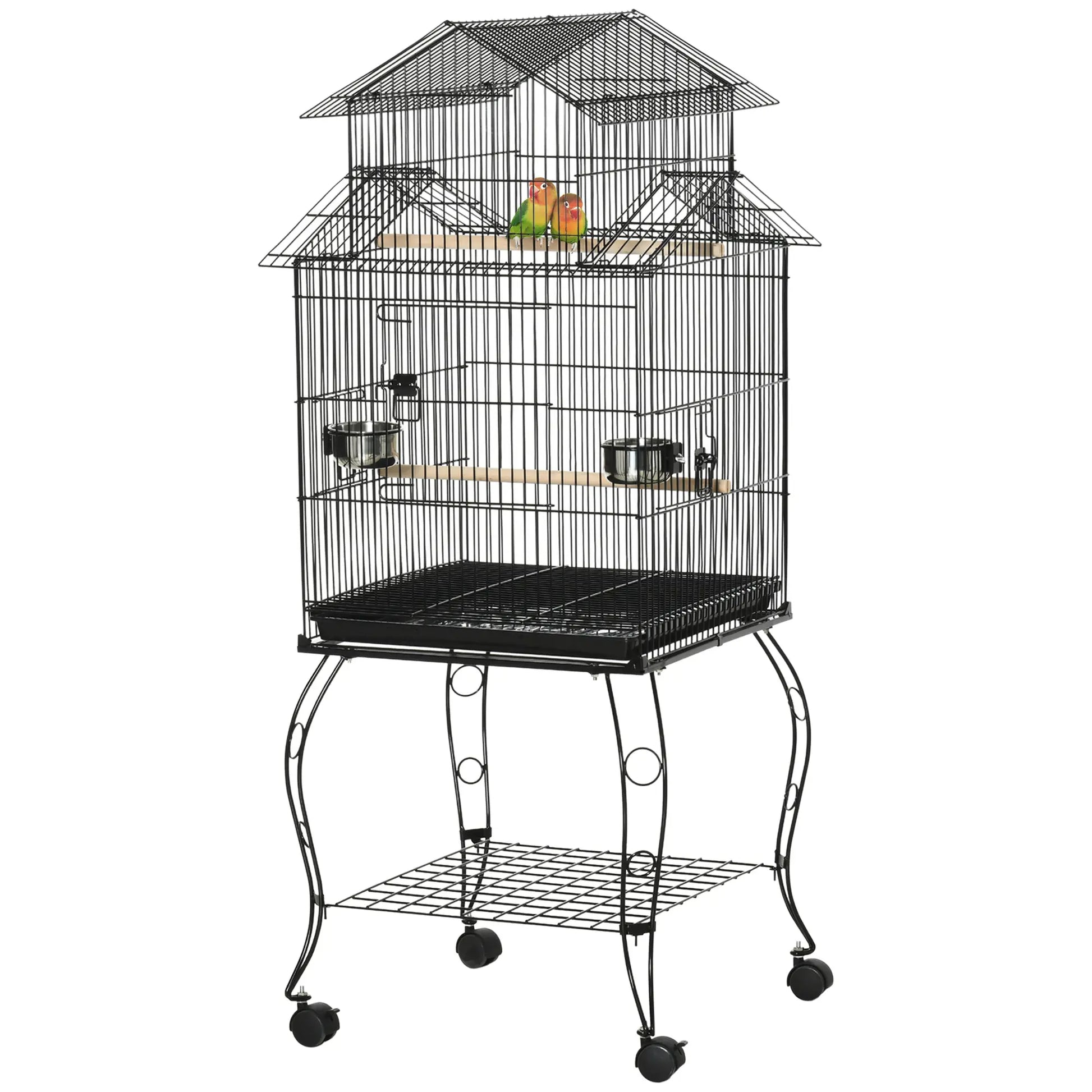 53.9'' Large Rolling Bird Cage, Detachable Stand, Storage Shelf, Black Bird Cages at Gallery Canada