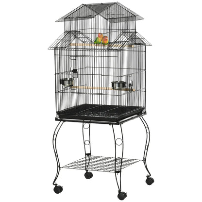 53.9'' Large Rolling Bird Cage, Detachable Stand, Storage Shelf, Black Bird Cages at Gallery Canada