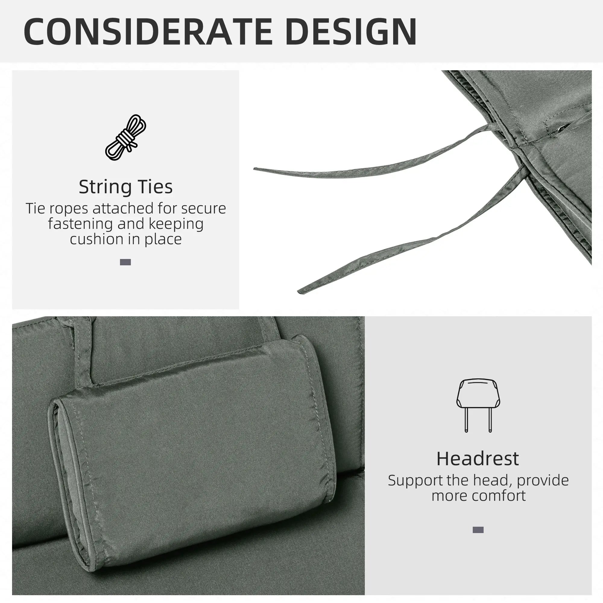 Garden Lounger Chair Cushion, Deep Seat Patio, Thick Padded, Headrest, Removable Cover, Grey Patio Chair Cushions at Gallery Canada
