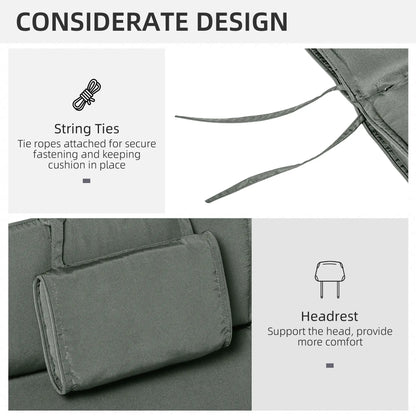 Garden Lounger Chair Cushion, Deep Seat Patio, Thick Padded, Headrest, Removable Cover, Grey Patio Chair Cushions at Gallery Canada