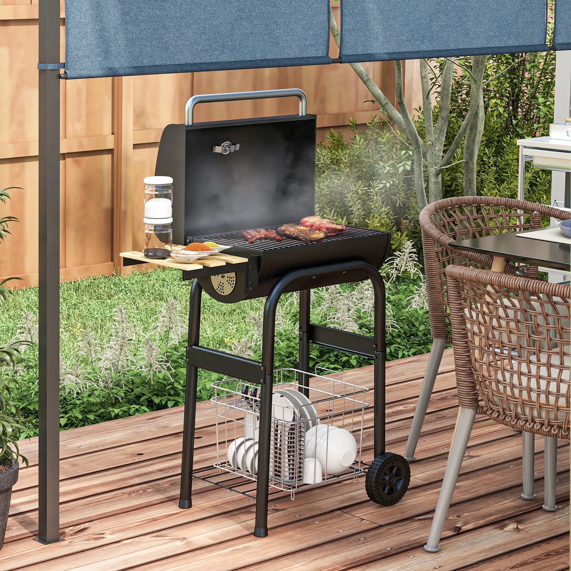 Charcoal BBQ Grill With Thermometer, Shelves, Wheels, Black Charcoal BBQ Grils at Gallery Canada
