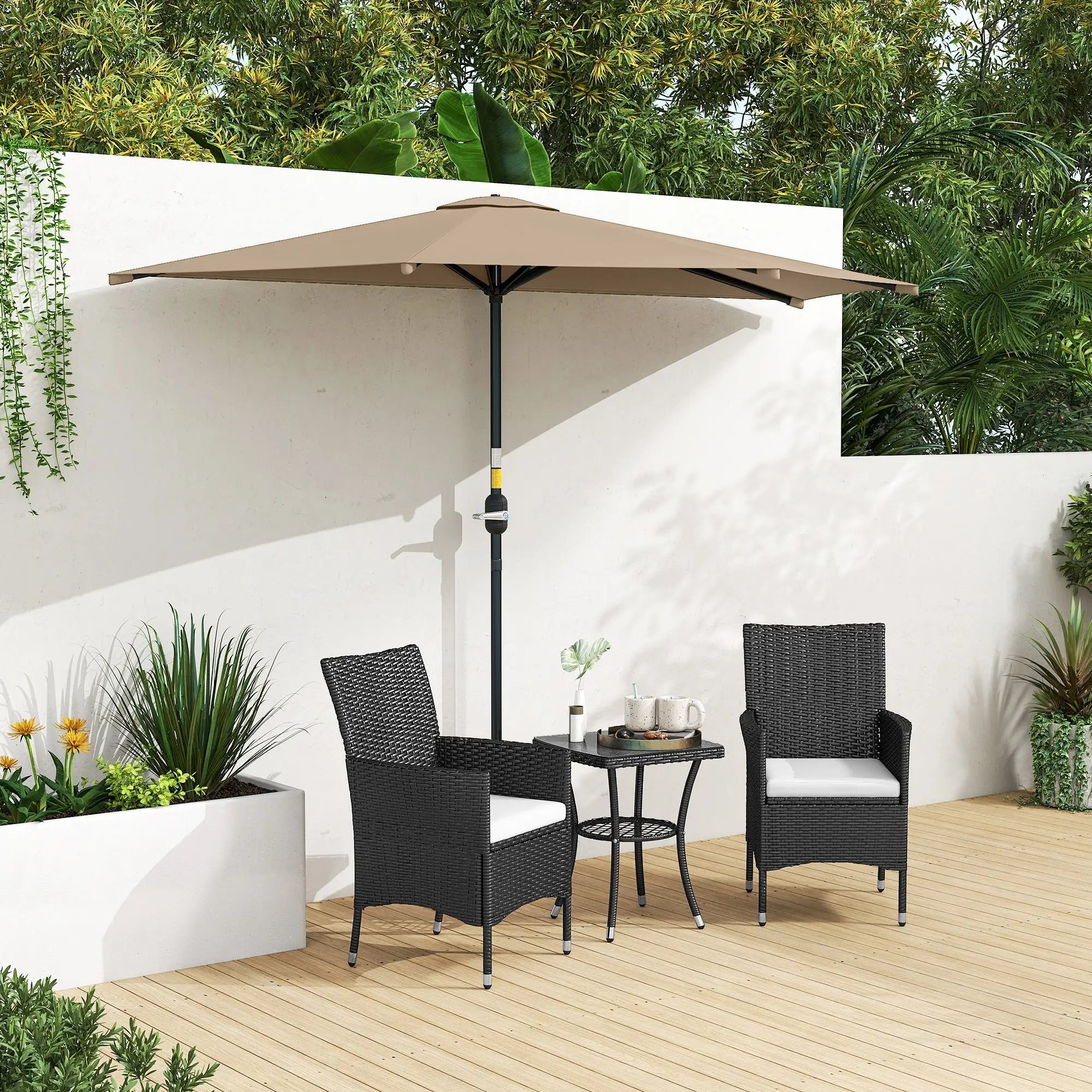 9.8ft Half Umbrella, Semi Round Patio Parasol, Crank Handle, Top Vent, Coffee Half Round Umbrellas at Gallery Canada