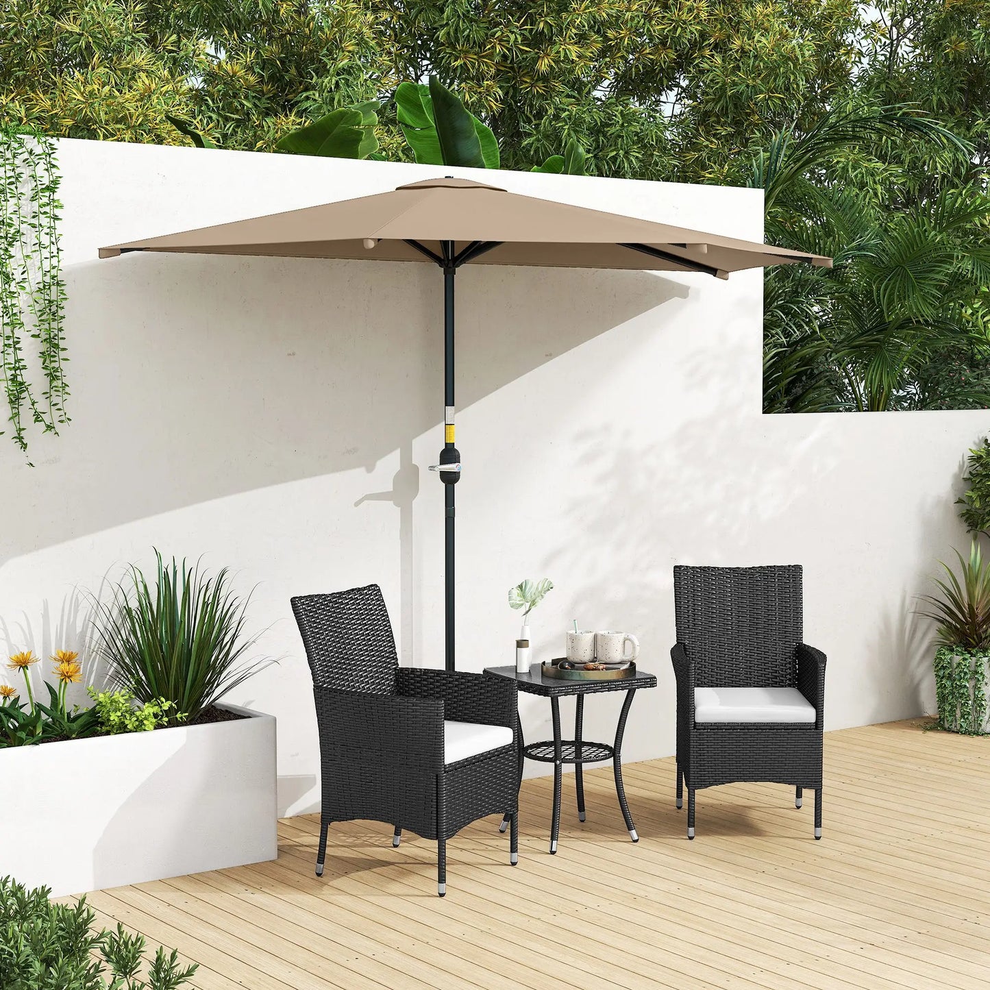 9.8ft Half Umbrella, Semi Round Patio Parasol, Crank Handle, Top Vent, Coffee Half Round Umbrellas at Gallery Canada