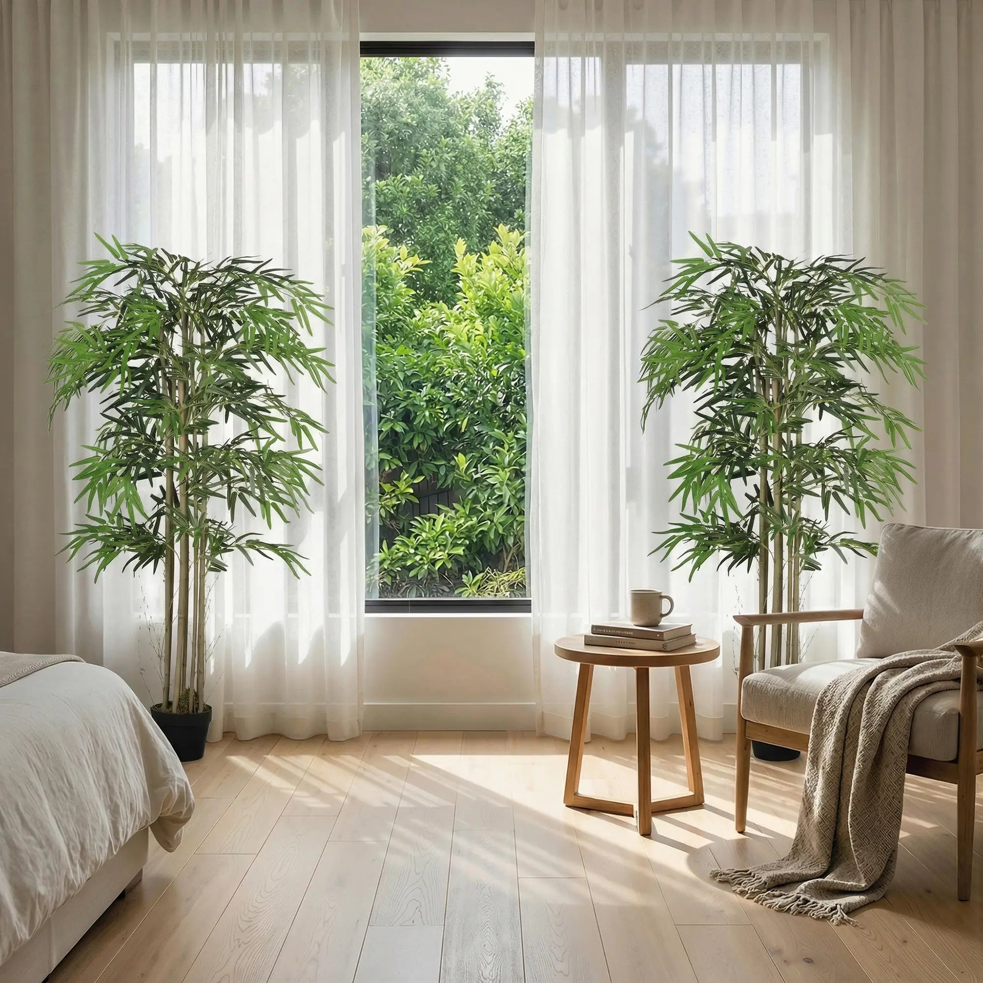5FT Artificial Bamboo Tree Set, 1095 Leaves, Nursery Pot, Green Artificial Trees at Gallery Canada
