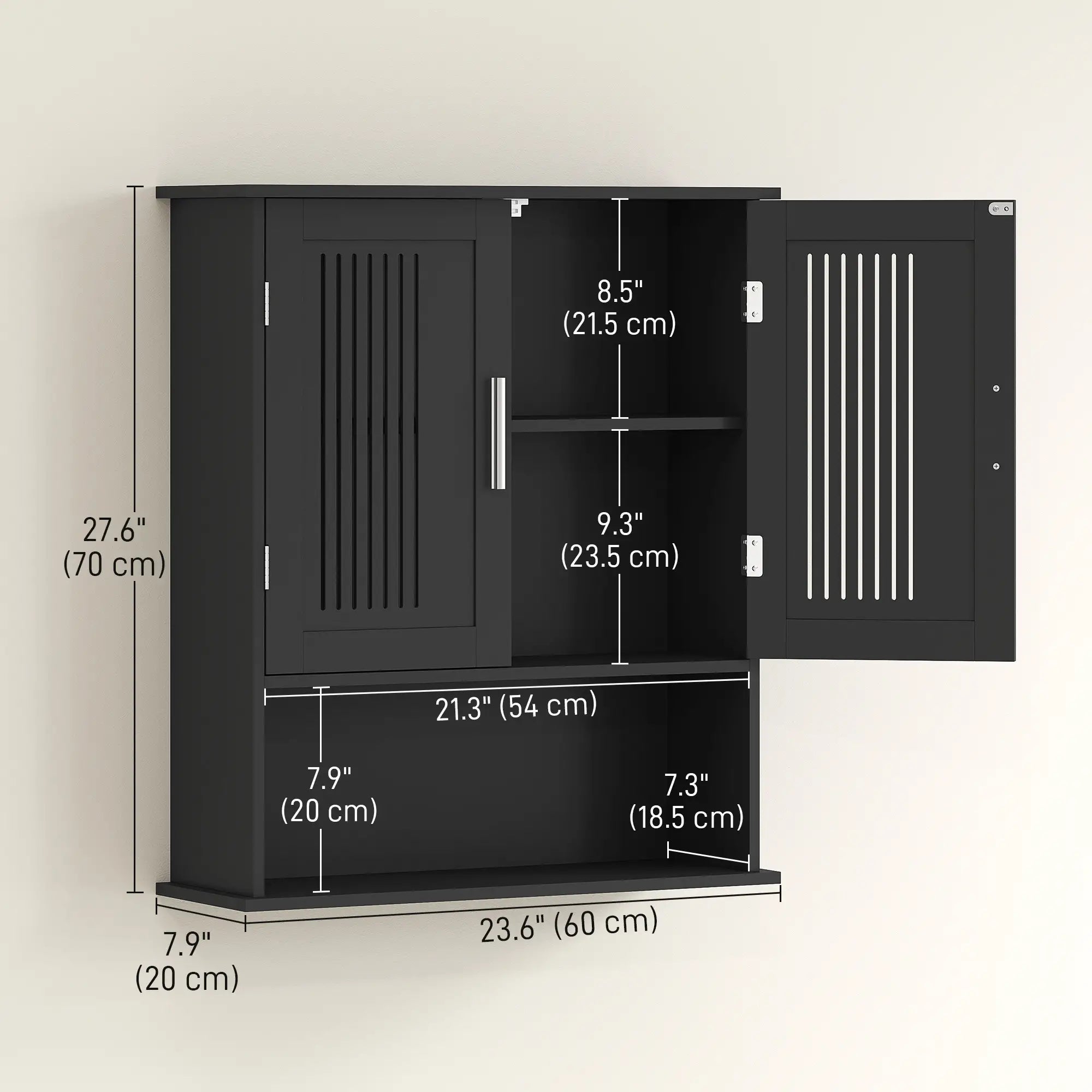Wall Mount Bathroom Cabinet, 2 Door With Shelf, Black Mirror Medicine Cabinets at Gallery Canada
