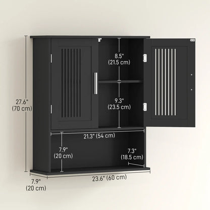 Wall Mount Bathroom Cabinet, 2 Door With Shelf, Black Mirror Medicine Cabinets at Gallery Canada