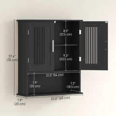 Wall Mount Bathroom Cabinet, 2 Door With Shelf, Black