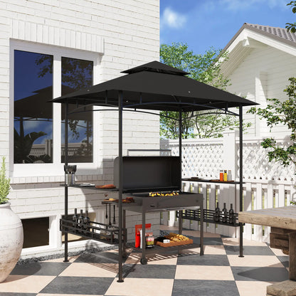 8' x 5' BBQ Gazebo, 2-Tier With Shelves, Storage Basket, Dark Grey BBQ Grill Gazebos at Gallery Canada