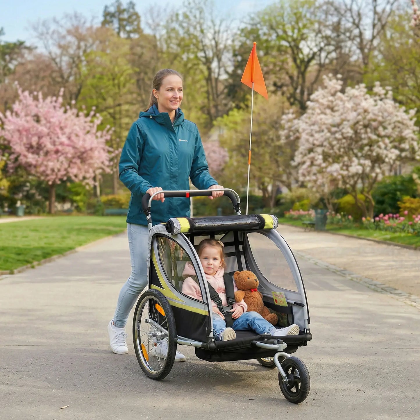 2 Seat Bike Trailer, Kids Jogging Stroller, Handbrake, Yellow Kids Bike Trailers at Gallery Canada
