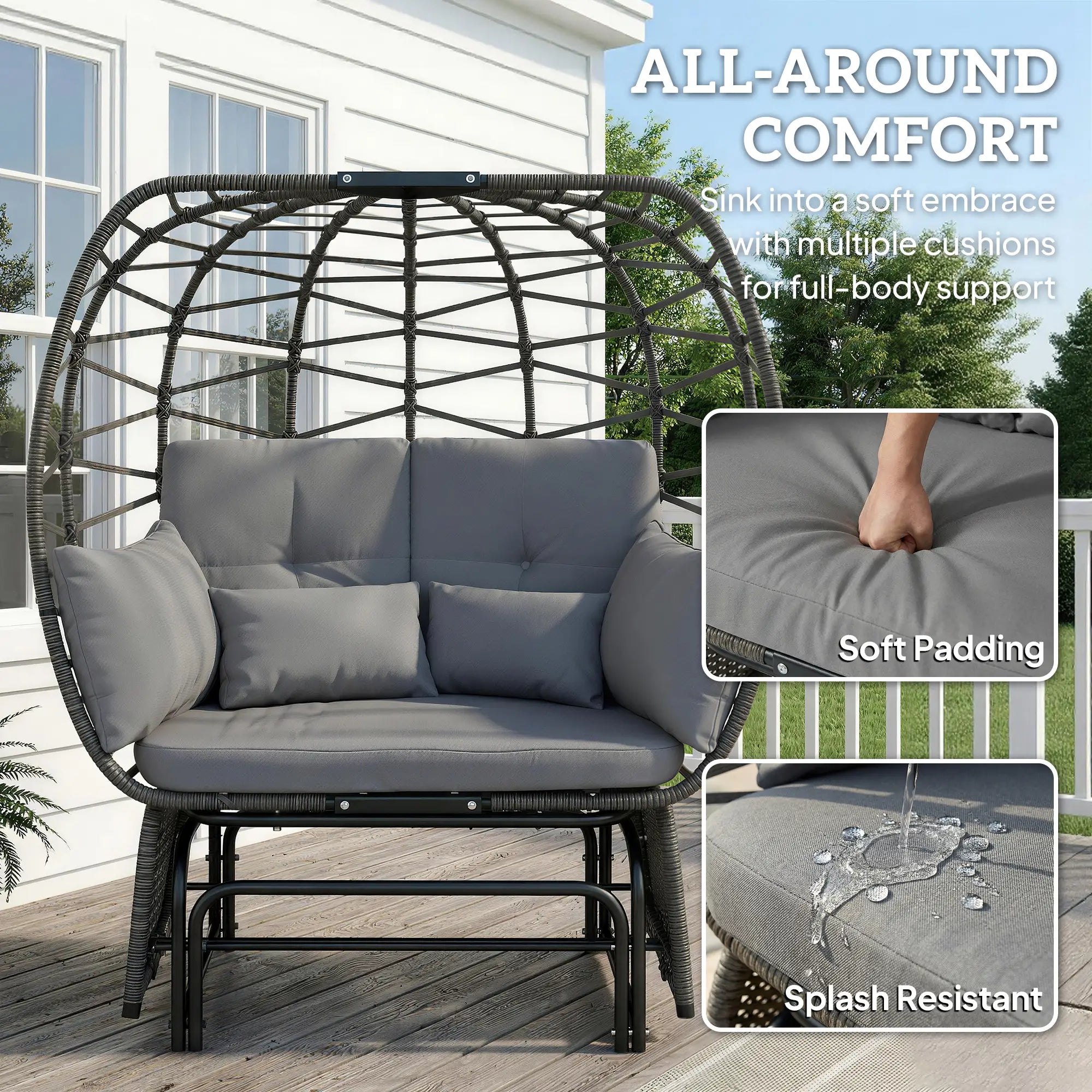 Double Outdoor Glider Egg Chair, With Cushions And Pillows, Dark Grey Outdoor Rocking Chairs at Gallery Canada