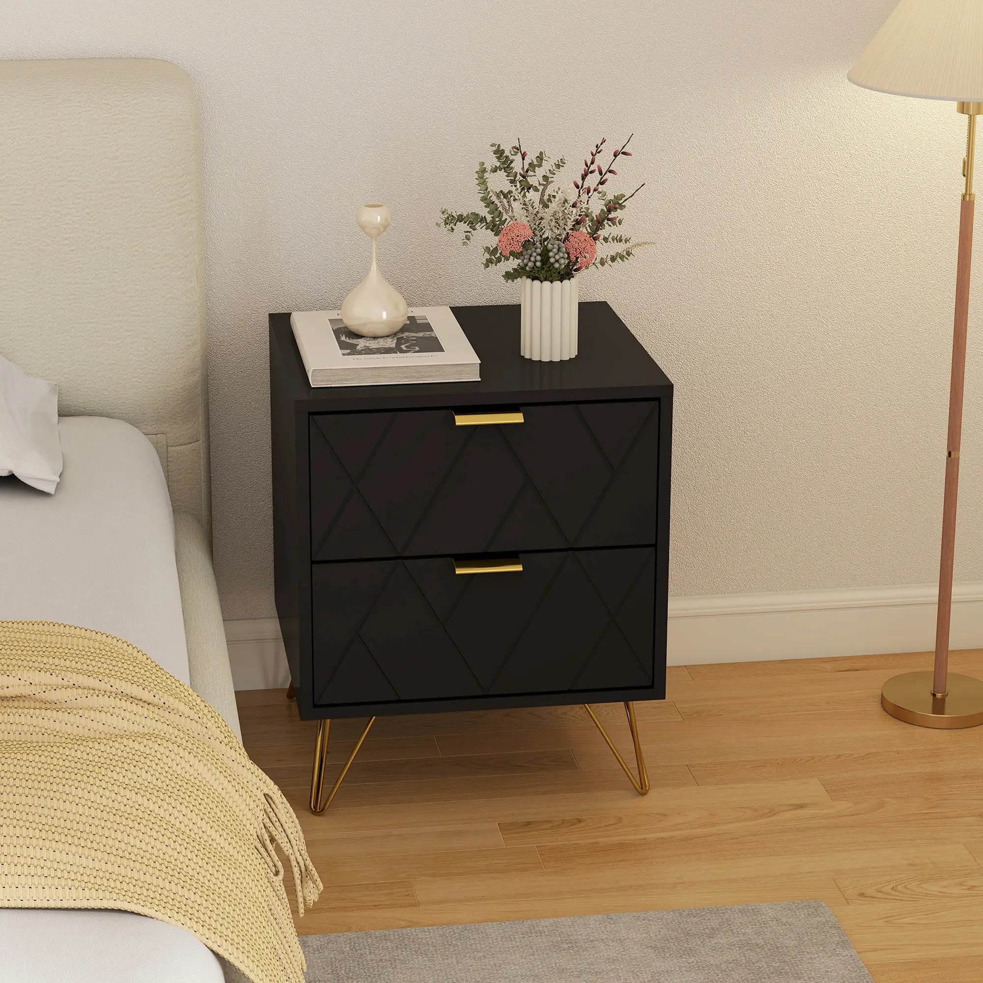 Modern Bedside Table, 2 Drawer Nightstand, Black Bedside Tables at Gallery Canada