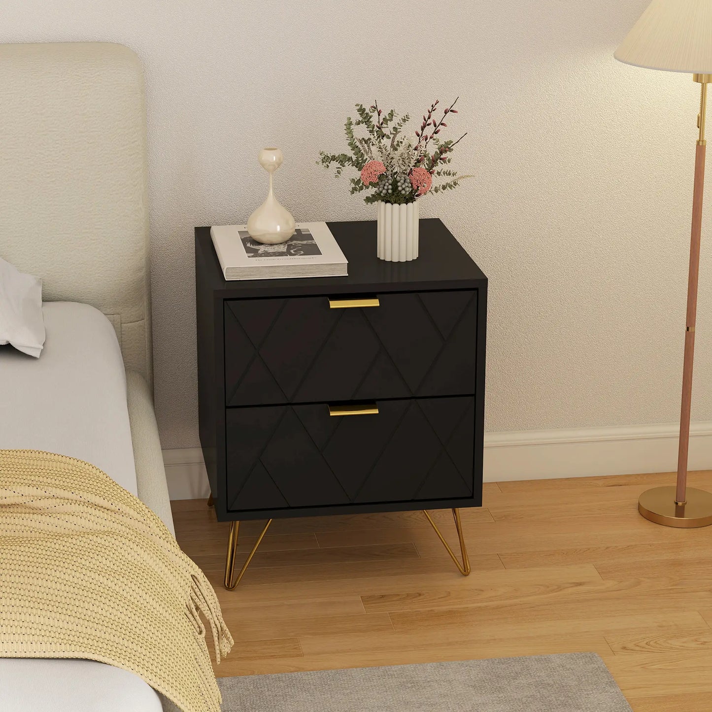 Modern Bedside Table, 2 Drawer Nightstand, Black Bedside Tables at Gallery Canada
