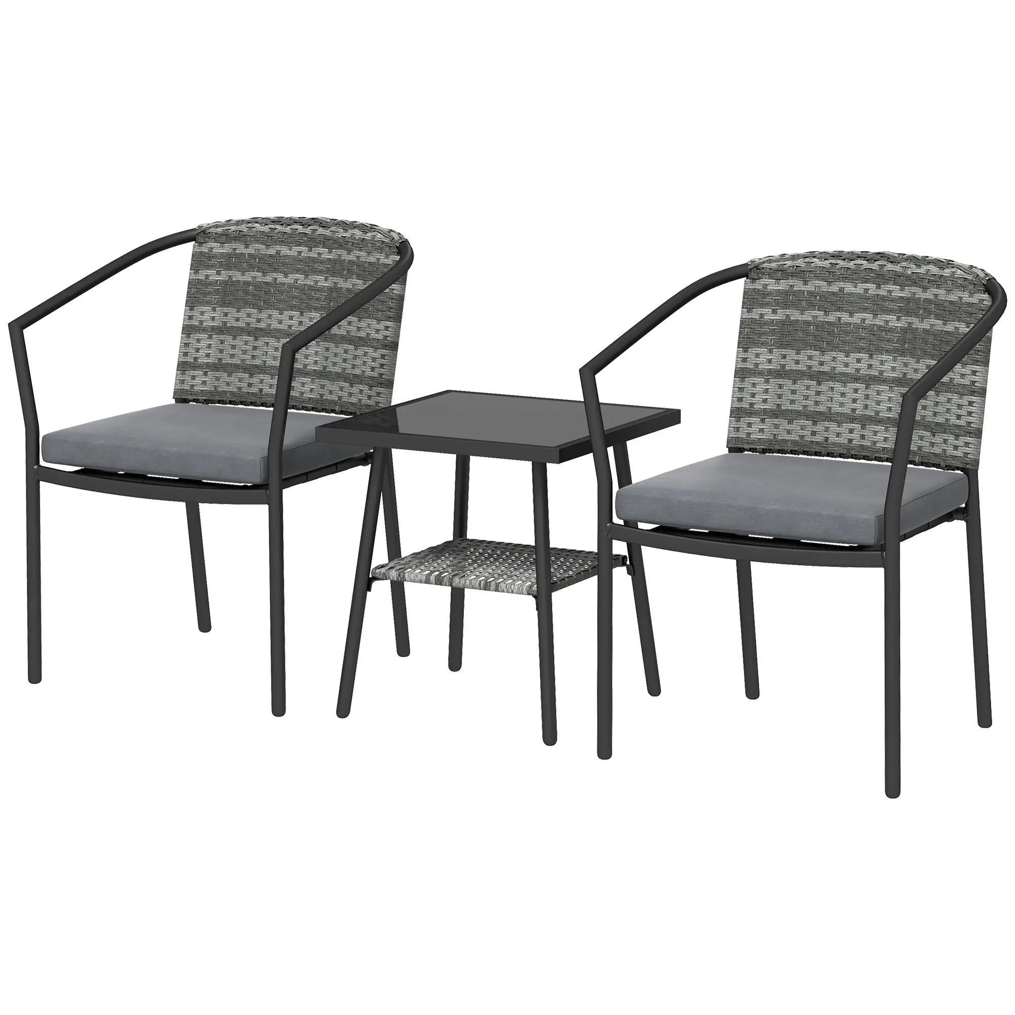 3 Piece Wicker Patio Set, 2-Tier Glass Table, Dark Grey Bistro Sets Dark Grey, Grey at Gallery Canada