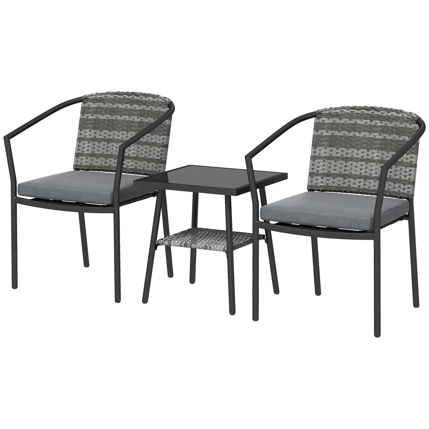 3 Piece Wicker Patio Set, 2-Tier Glass Table, Dark Grey Bistro Sets Dark Grey, Grey at Gallery Canada