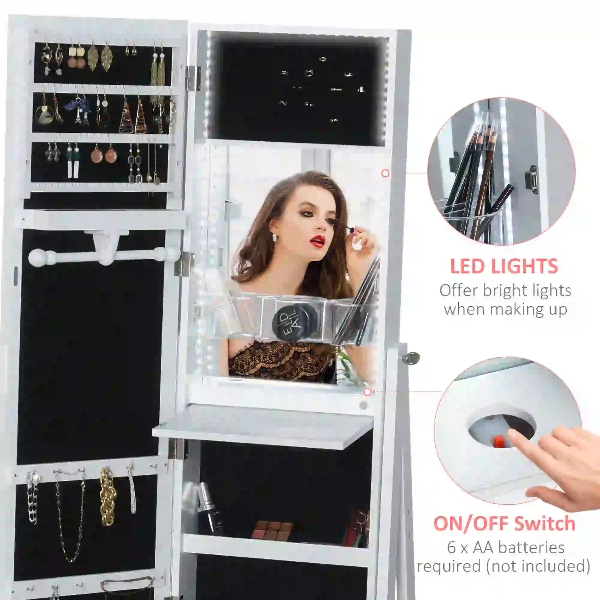 Jewellery Cabinet with Full-Length Mirror, White Jewellery Armoire & Jewellery Mirror Cabinets at Gallery Canada