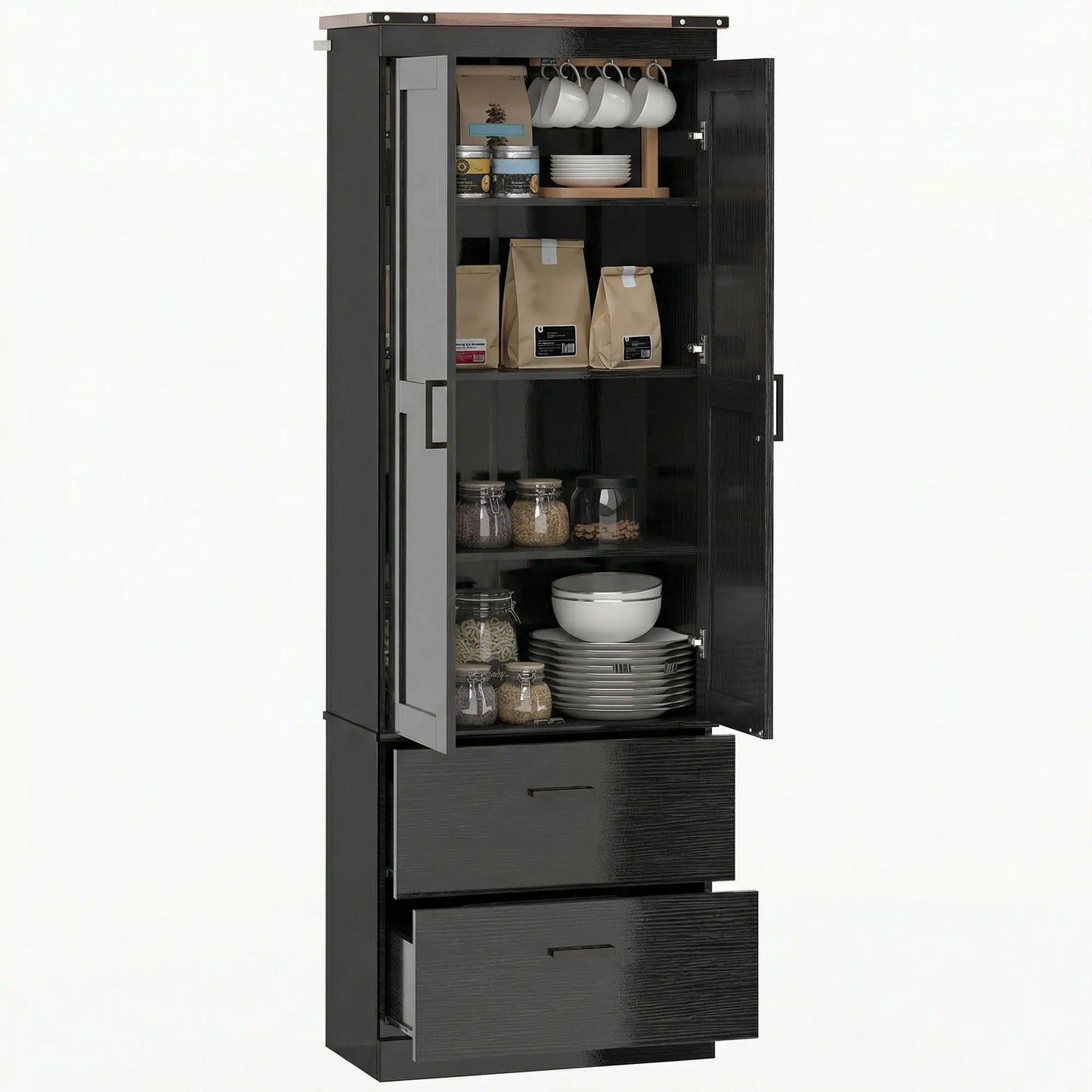 67" Tall Kitchen Pantry Cabinet With Doors, Drawers, Adjustable Shelves, Black Kitchen Pantry Cabinets at Gallery Canada