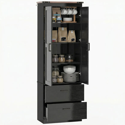 67" Tall Kitchen Pantry Cabinet With Doors, Drawers, Adjustable Shelves, Black Kitchen Pantry Cabinets at Gallery Canada