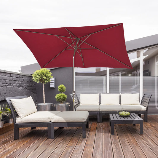 6.5x10ft Rectangle Patio Umbrella, Aluminum Frame, Crank Handle, Wine Red Sun Umbrellas Wine Red, Dark brown at Gallery Canada