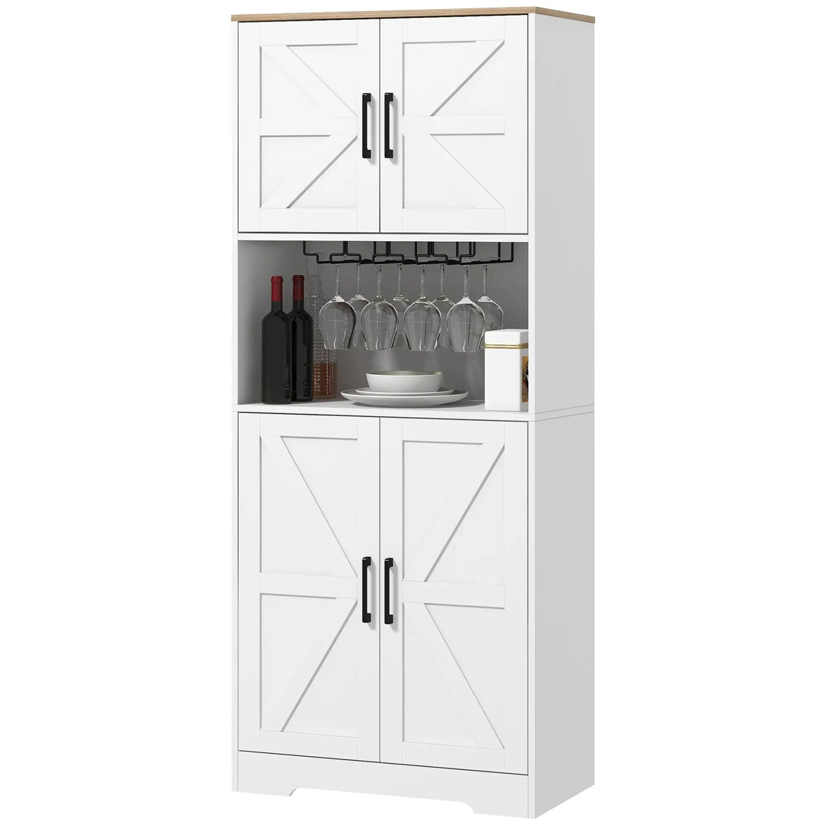 Farmhouse Kitchen Pantry, 68" Freestanding Cabinet, White Kitchen Pantry Cabinets White at Gallery Canada