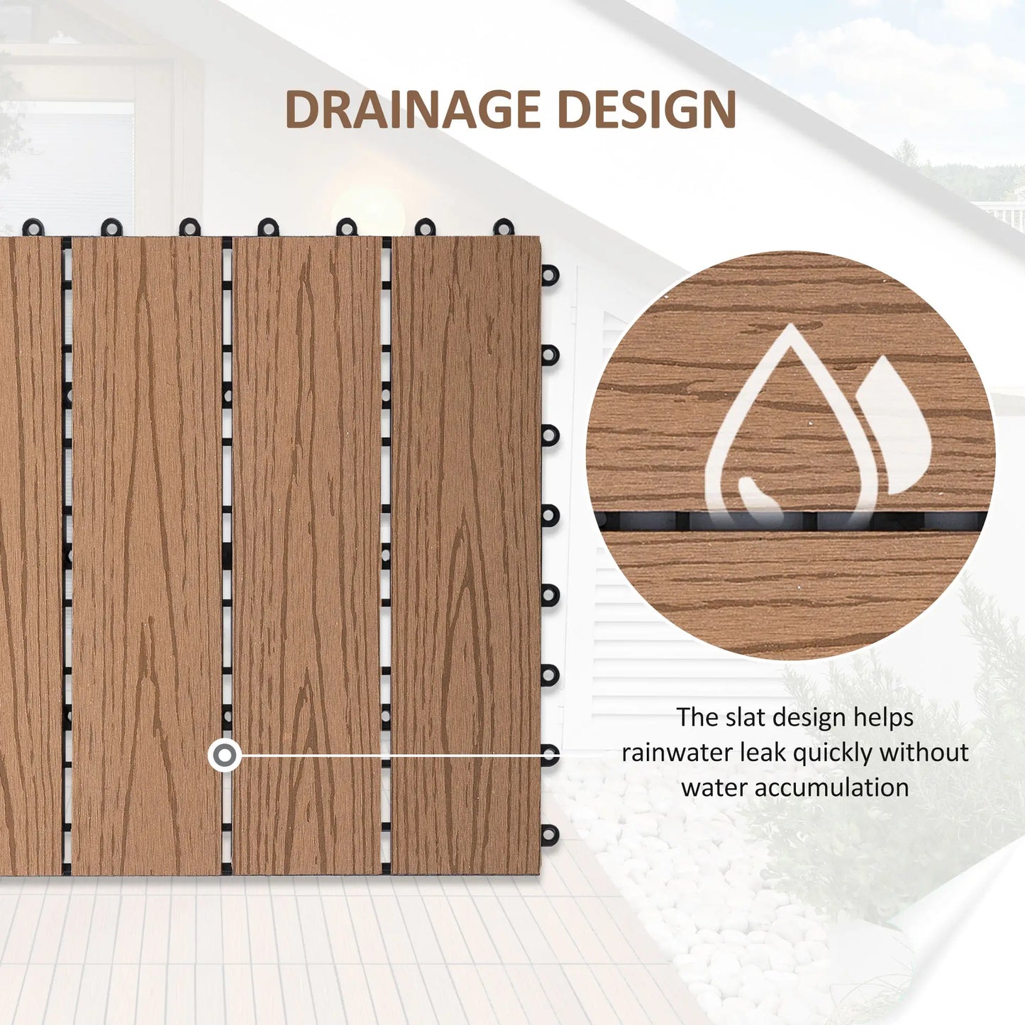 Outdoor Tiles, 11 Pack 12" x 12" WPC Interlocking Deck Tiles Waterproof and Non-slip Deck Tiles at Gallery Canada