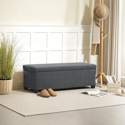 44 Inches Ottoman Storage Bench, Corduroy Lid, Grey