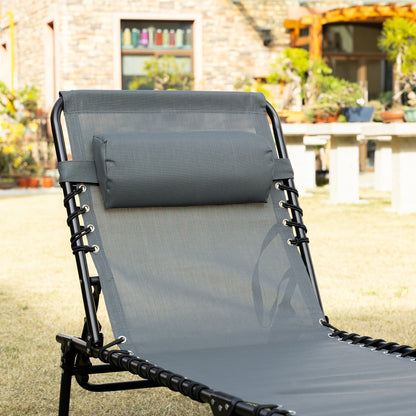 Outdoor Folding Chaise Lounge, Adjustable Backrest, Removable Pillow, Grey Lounger Chairs at Gallery Canada