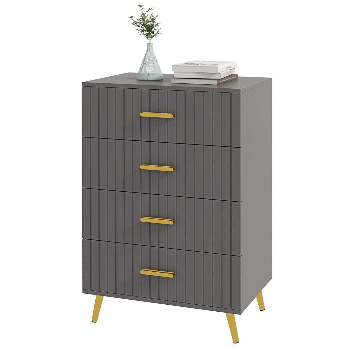 4 Drawer Cabinet, Bedroom Chest, Aluminium Legs, Gold Handles, Dark Grey Storage Cabinets Dark Grey, Gold at Gallery Canada