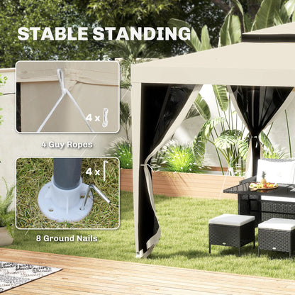 10' x 10' Outdoor Canopy Tent With Mesh Netting, Double Tier Roof, Beige Gazebos at Gallery Canada