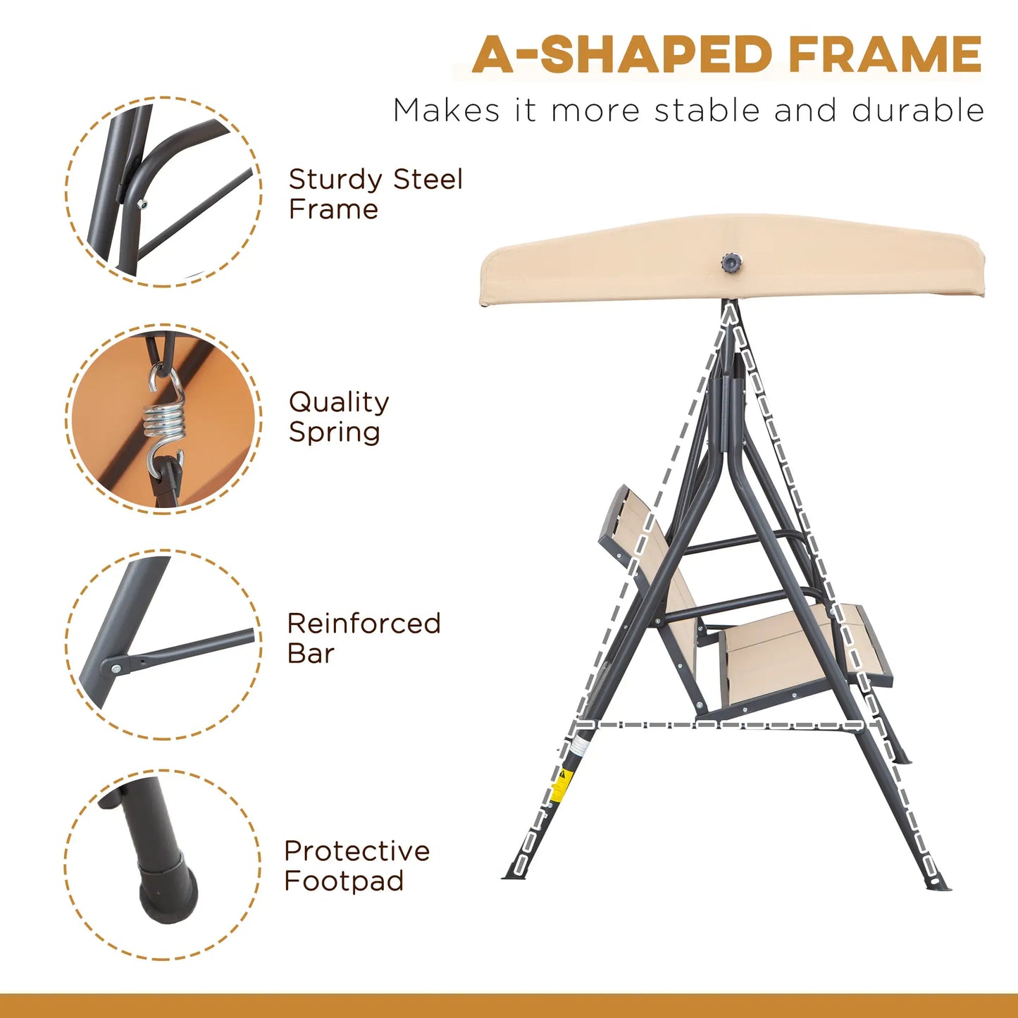 3-Seater Swing Chair, Covered Garden Hammock, A-Frame, Beige Patio Swings with Stand at Gallery Canada