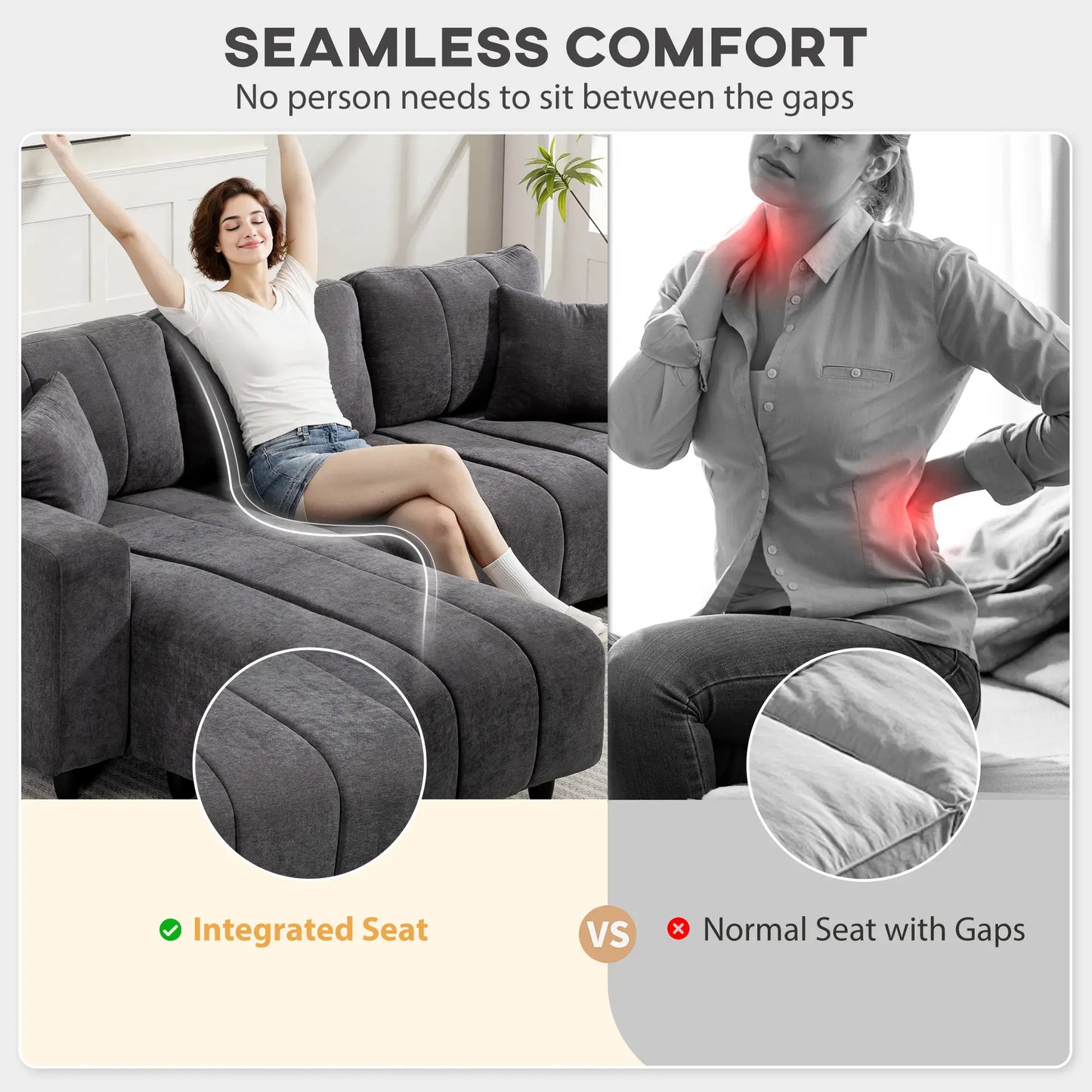 Sectional Couch, 3 Seater L-Shaped Sofa, Changeable Chaise, Grey 3-Seater Sofas at Gallery Canada