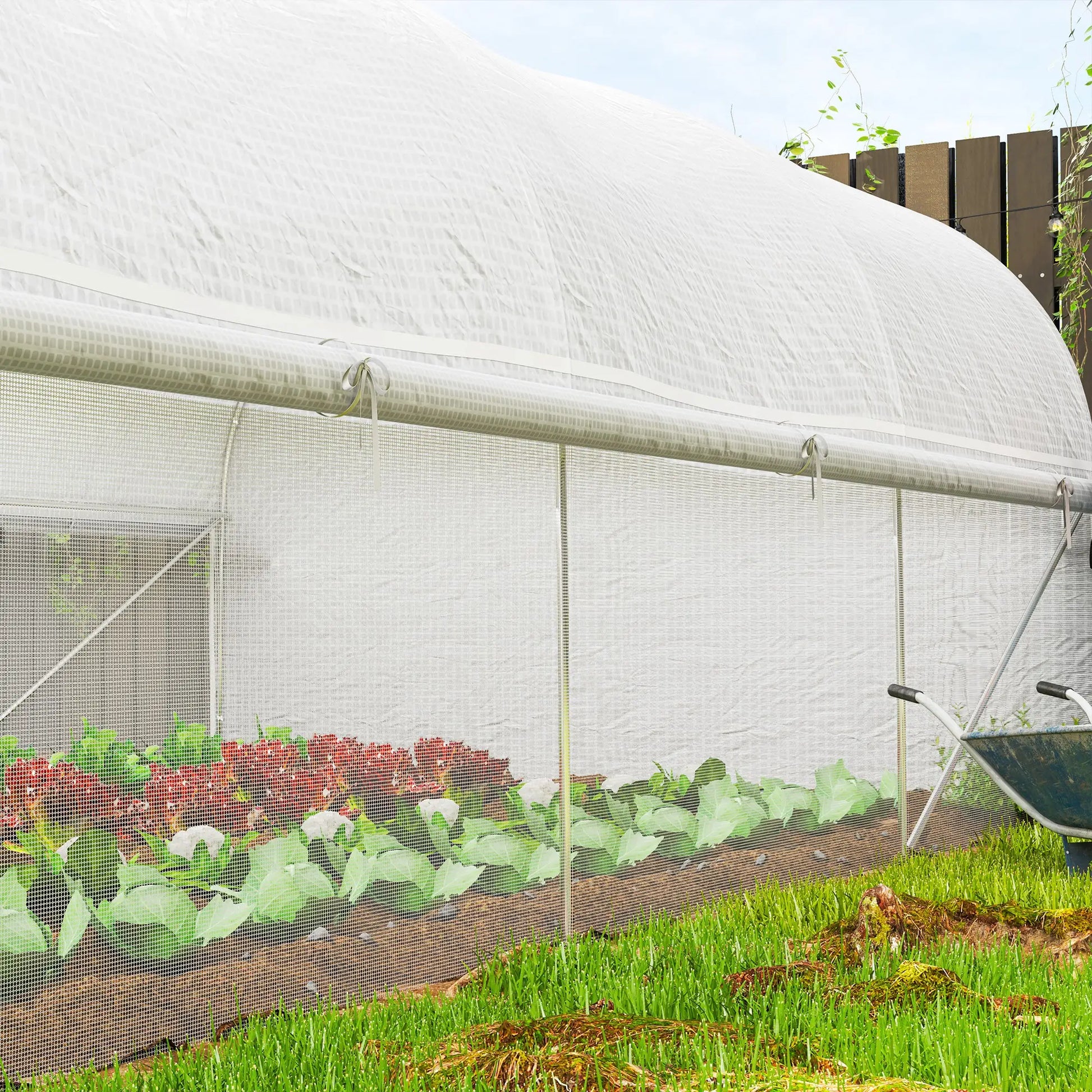 19.5' x 10' x 6.6' Tunnel Greenhouse, Roll-up Mesh Sidewalls, Mesh Door, Galvanized Steel, White Tunnel Greenhouses at Gallery Canada