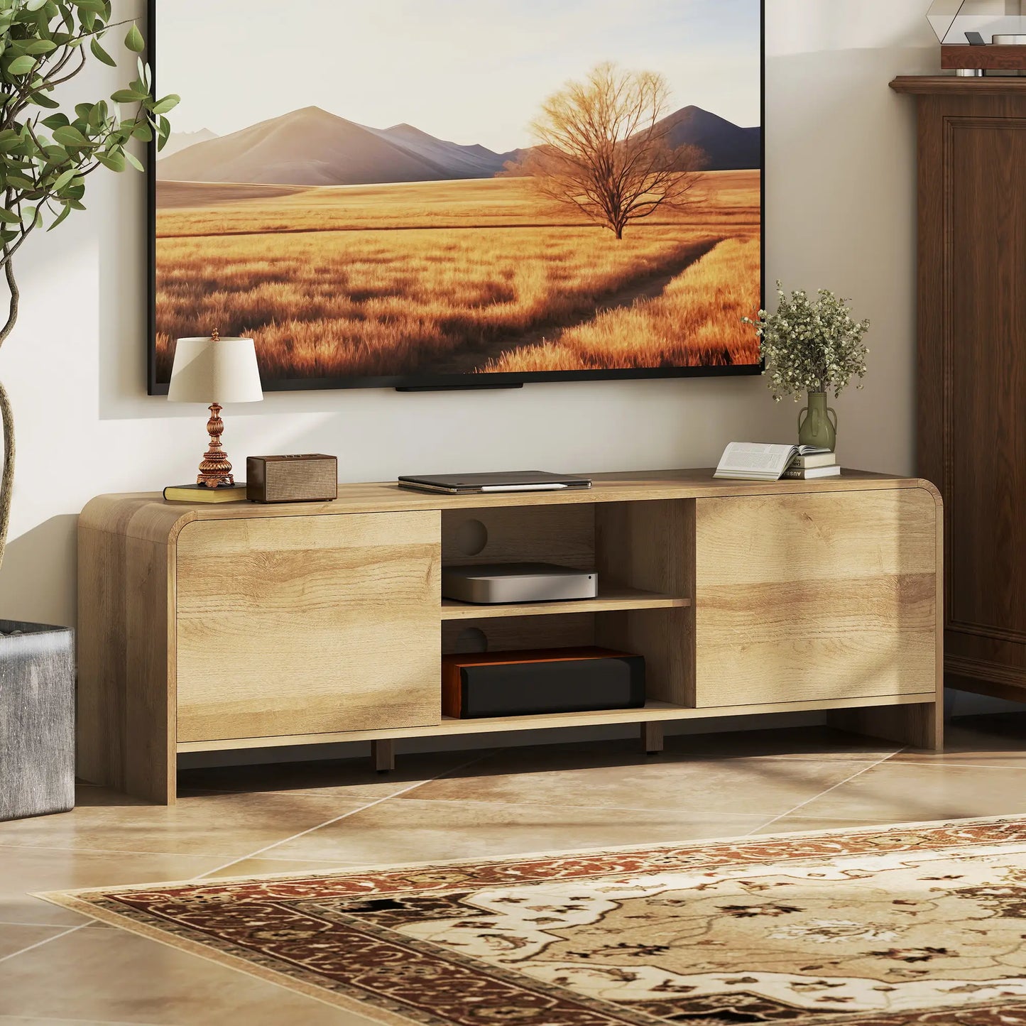 TV Stand For 65 Inch TV, Nordic Entertainment Center, Natural