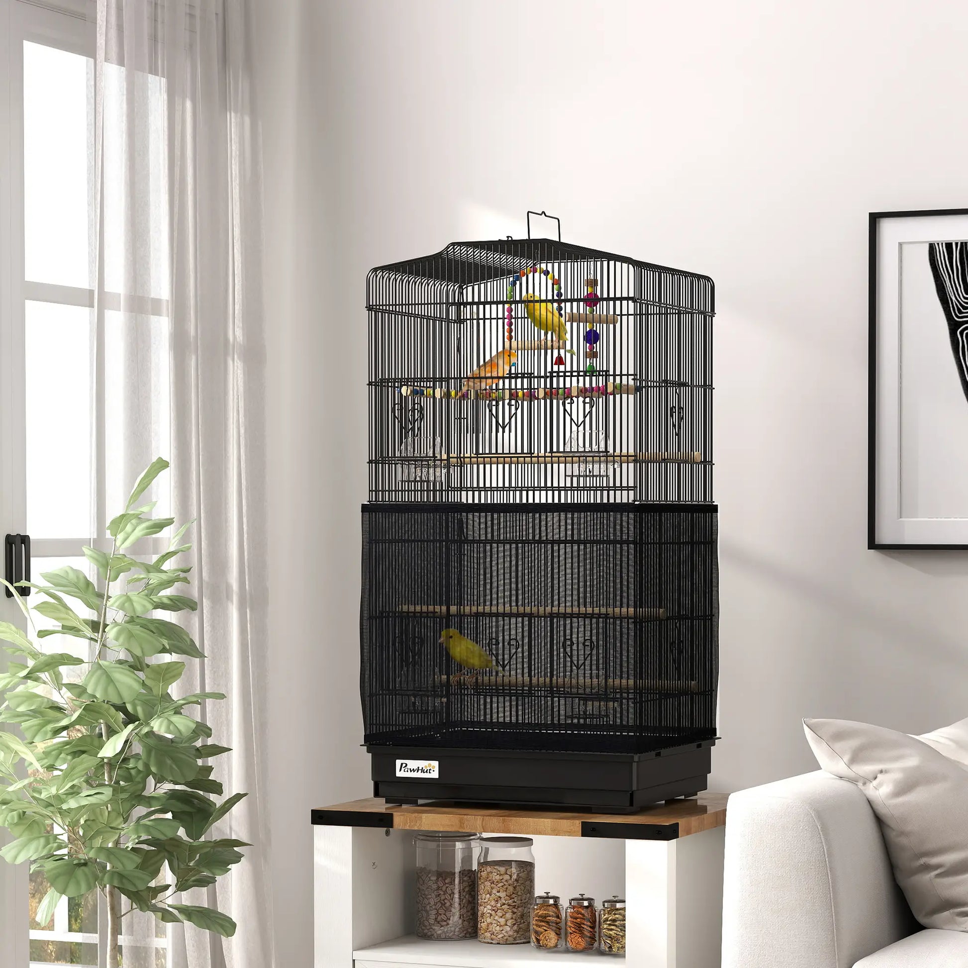 36" Bird Cage with Accessories, Handle, Mesh Cover, Black Bird Cages at Gallery Canada